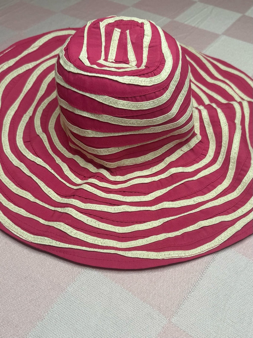 Wide Brim Striped Sun Hat - Pink & Cream